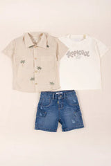 Conjunto Bermuda y Camisa Palmeras beige
