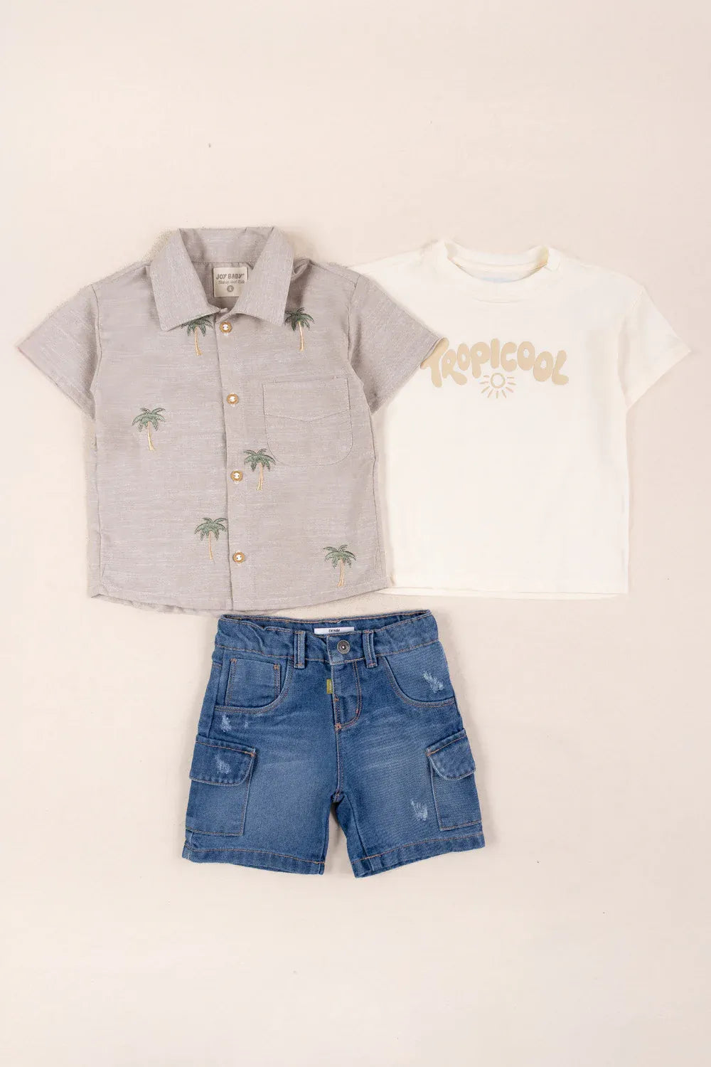 Conjunto Bermuda y Camisa Palmeras gris