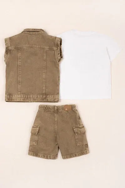 Conjunto Bermuda y Chaleco Denim Camel diseño