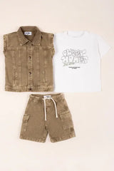 Conjunto Bermuda y Chaleco Denim Camel