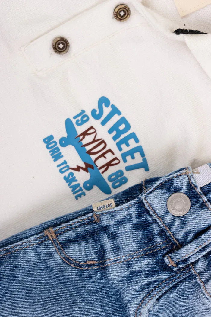Conjunto Bermuda y Polo Street blanco detalle