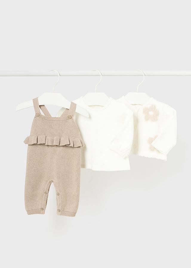 Conjunto Braga Tricot Flor Beige Mayoral