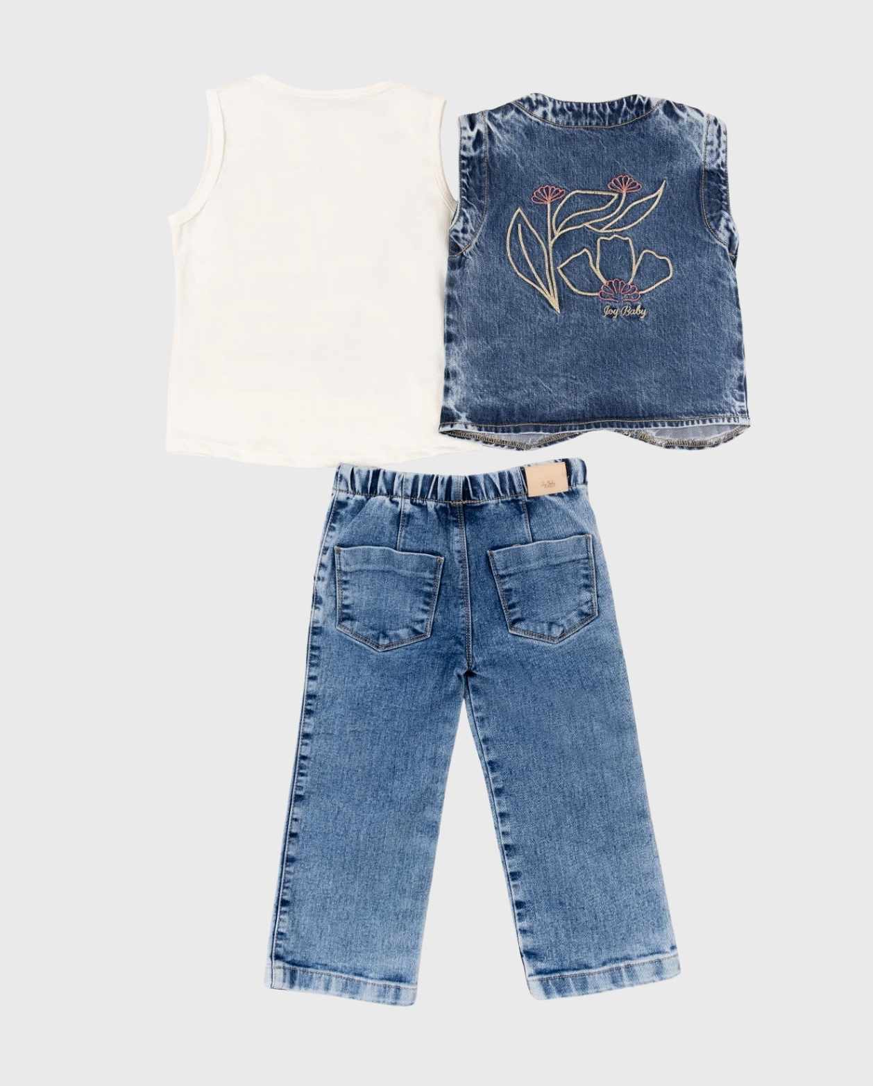 Conjunto Chaleco Denim Flores Niñas
