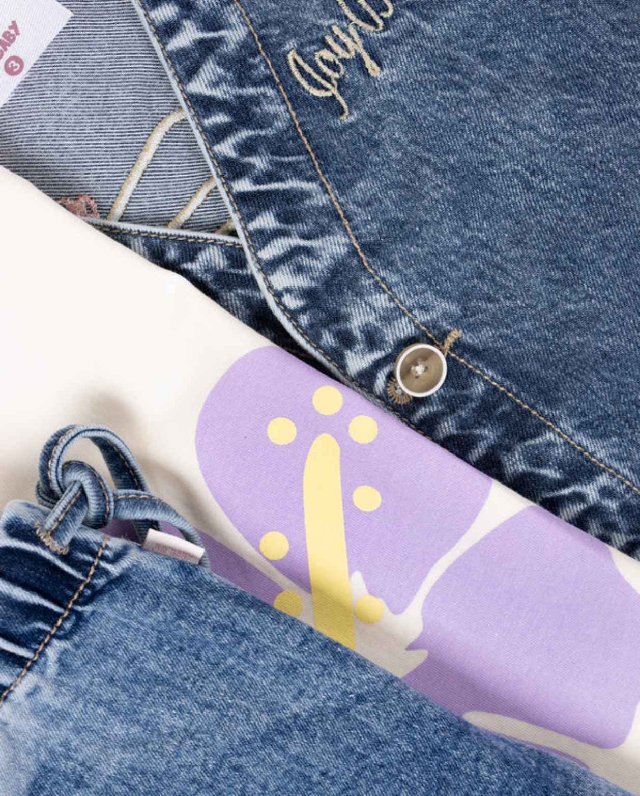 Conjunto Chaleco Denim Flores Niñas Rosa Travesuras