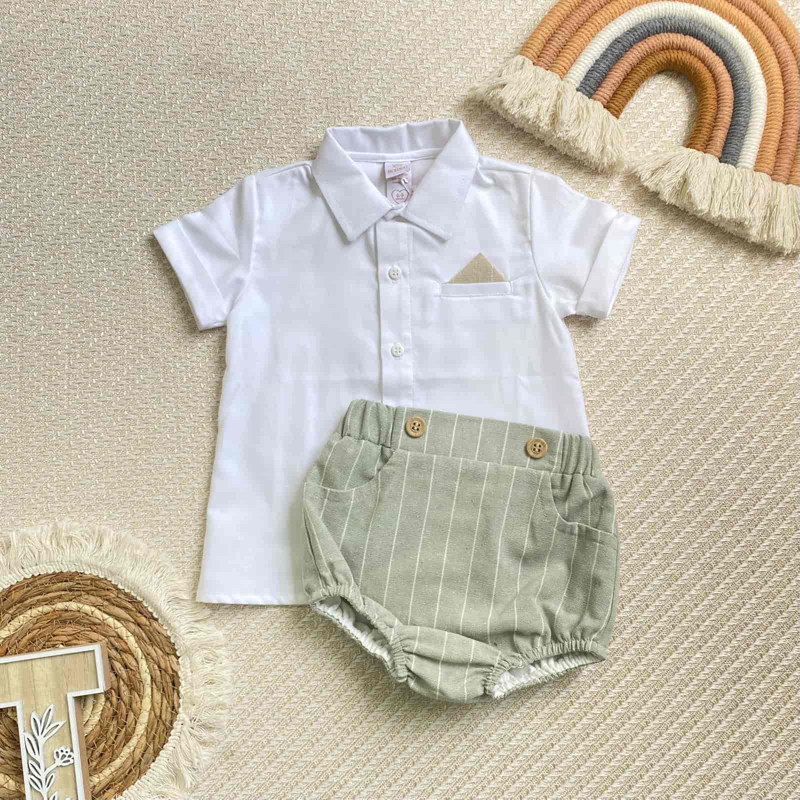 Conjunto Cubre Pañal Rayas Verde detalle