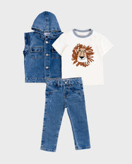 Conjunto Denim Chaleco Leon Blanco