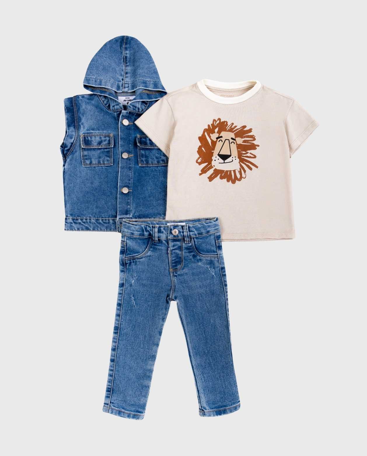 Conjunto Denim Chaleco Leon Beige