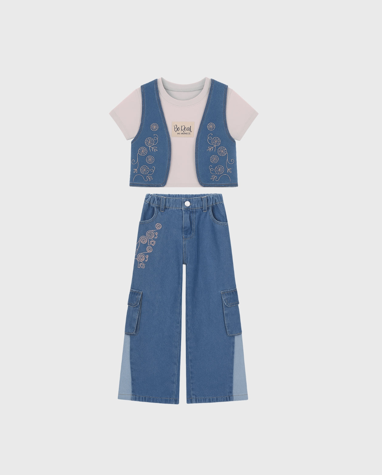 Conjunto Denim Pantalón y Chaleco Bordado diseño