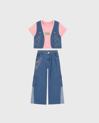 Conjunto Denim Pantalón y Chaleco Bordado