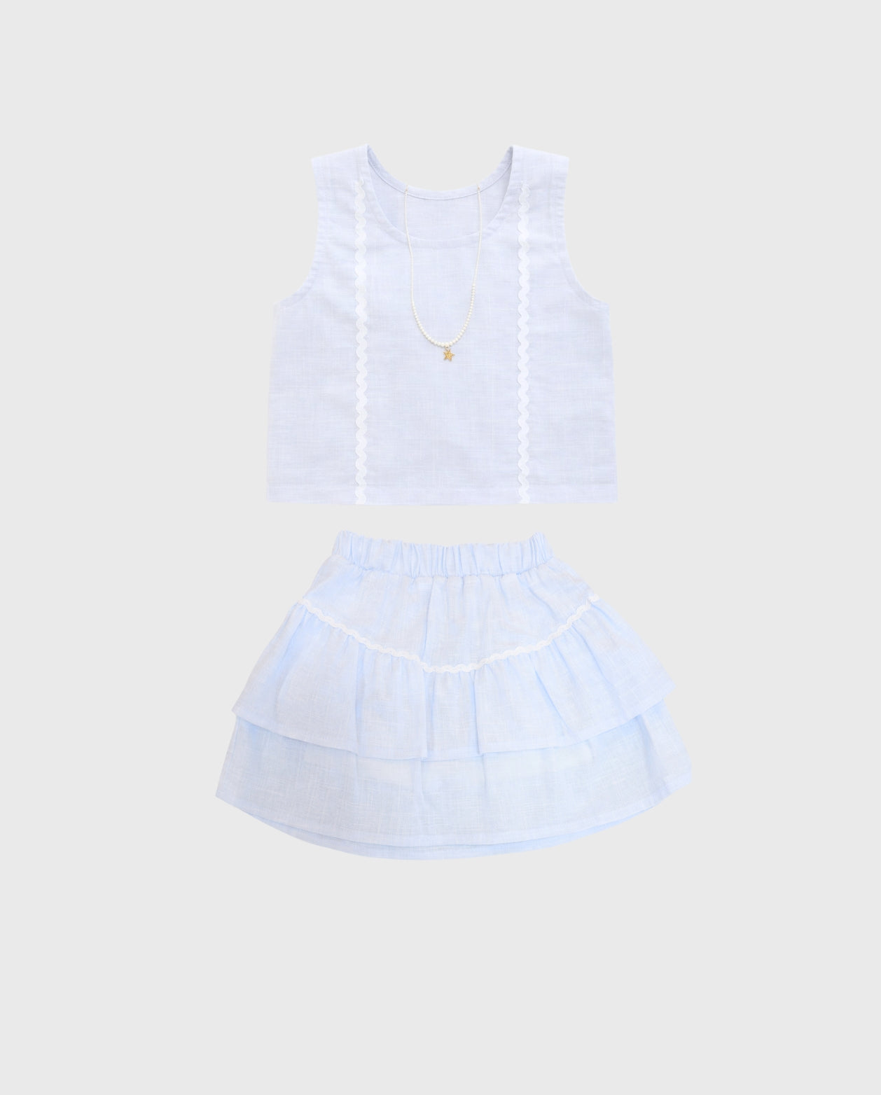 Conjunto Falda Boleros Con Collar azul