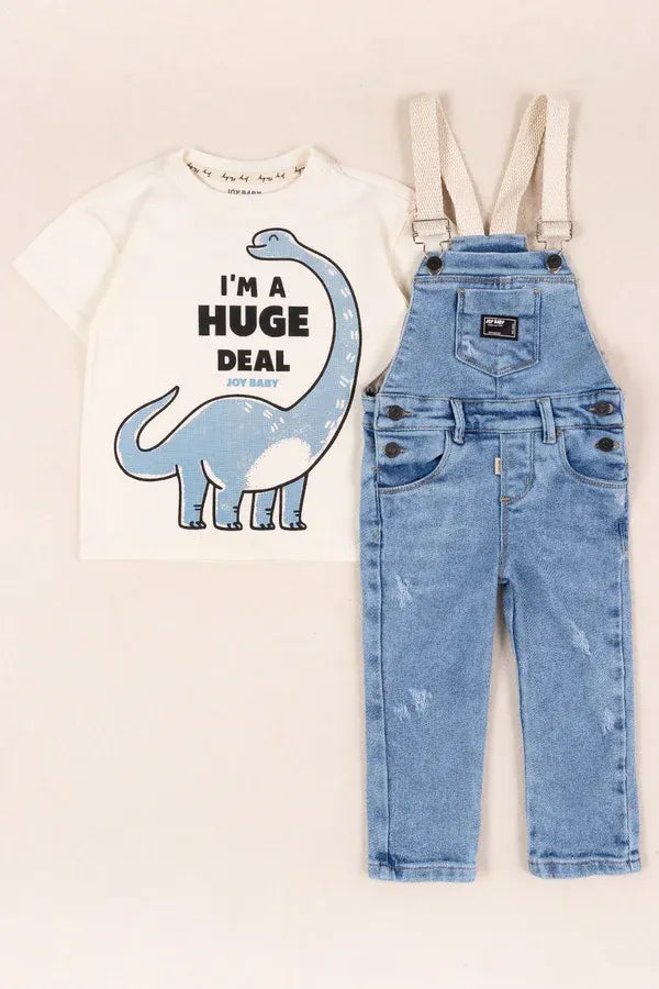 Conjunto Overol Denim Dinosaurio beige