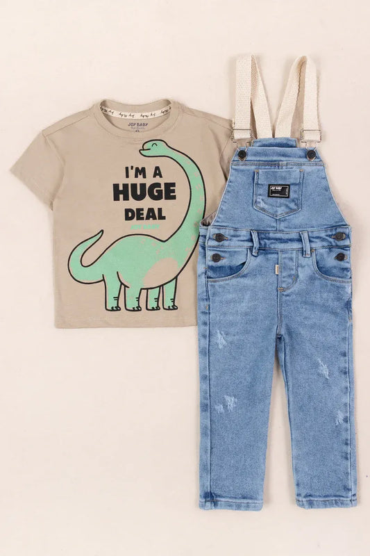 Conjunto Overol Denim Dinosaurio kaki