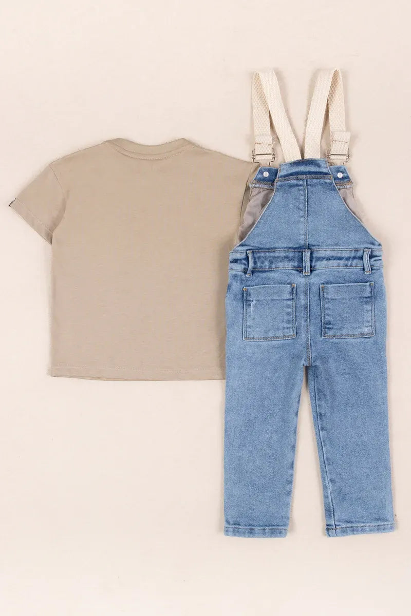 Conjunto Overol Denim Dinosaurio kaki diseño