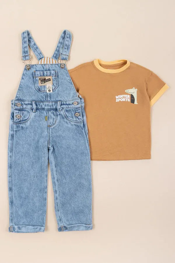 Conjunto Overol Denim Y Camiseta  naranja