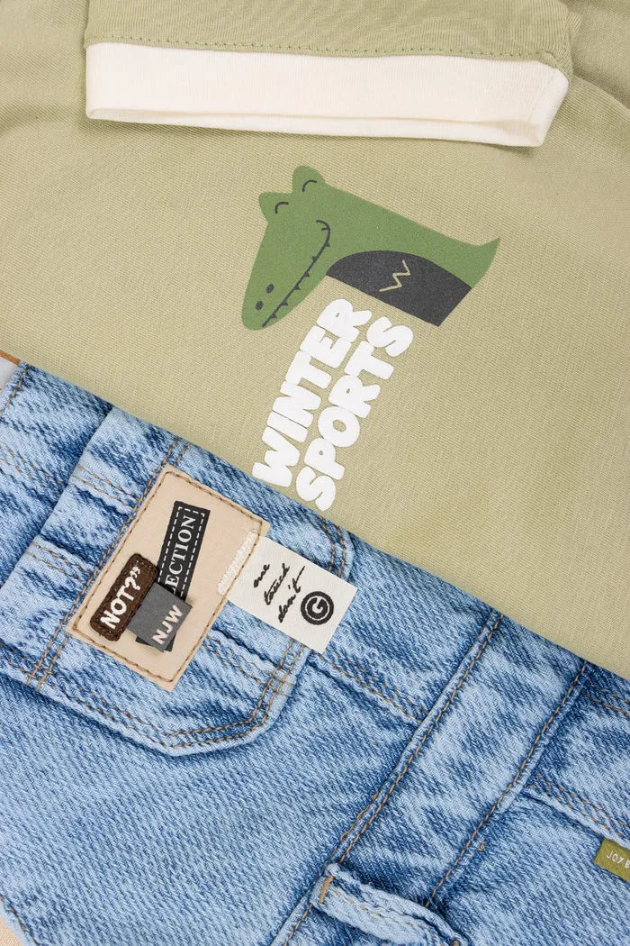 Conjunto Overol Denim Y Camiseta  verde detalles