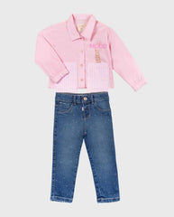 Conjunto Pantalón Denim Brillo Rosa