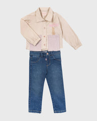 Conjunto Pantalón Denim Brillo Beige