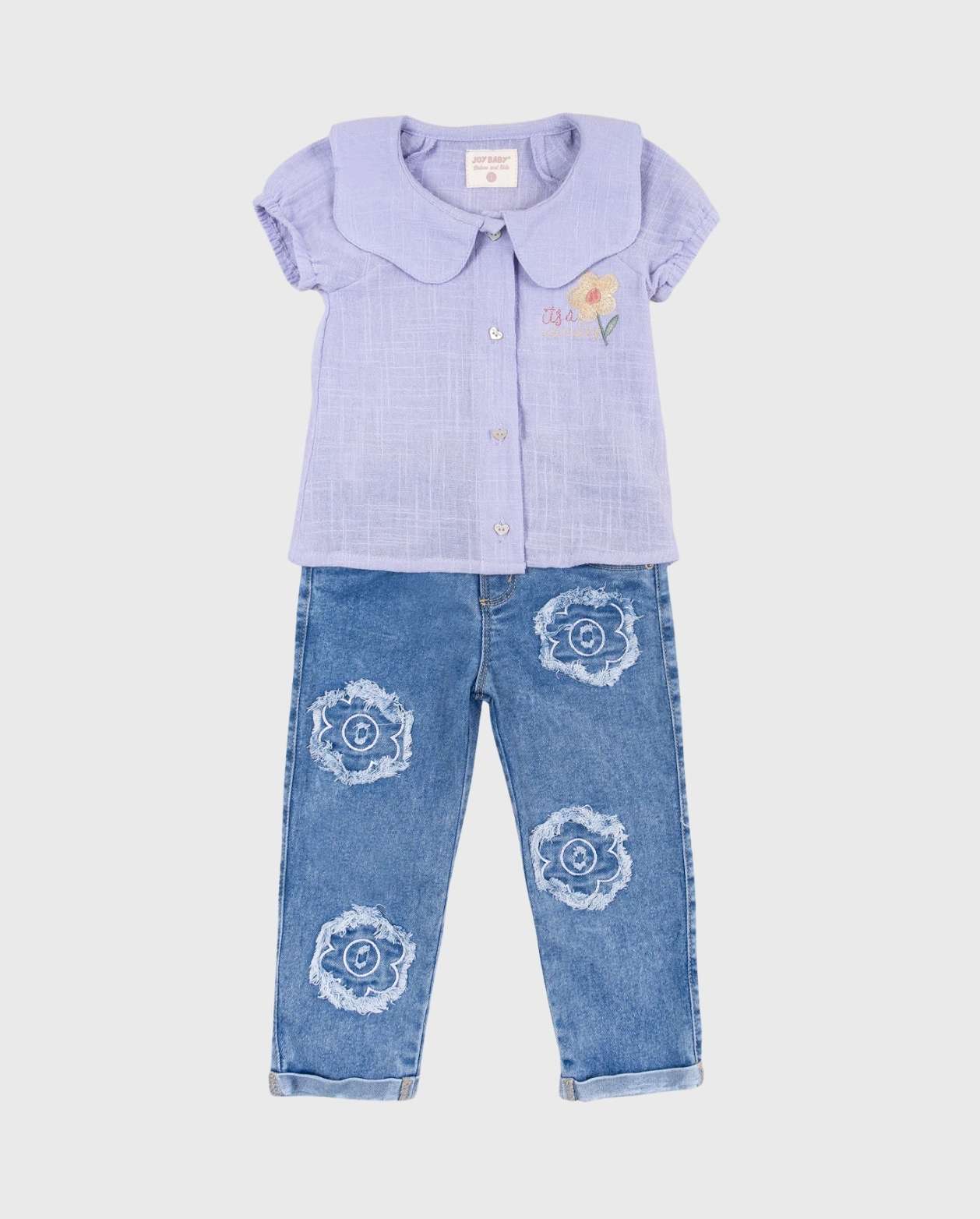 Conjunto Pantalón Denim Flores Lila