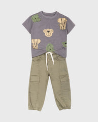 Conjunto Pantalón Estampado Animales Gris