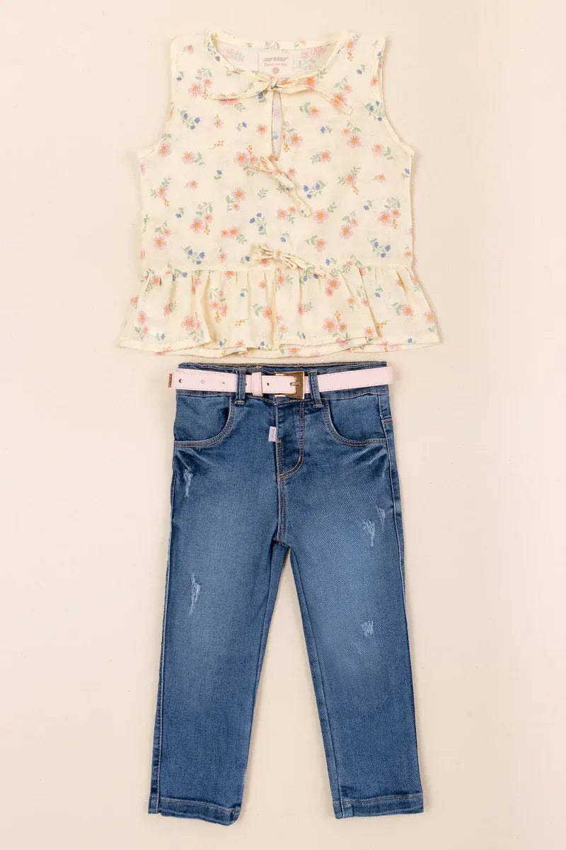 Conjunto Pantalón Estampado Flowers amarillo