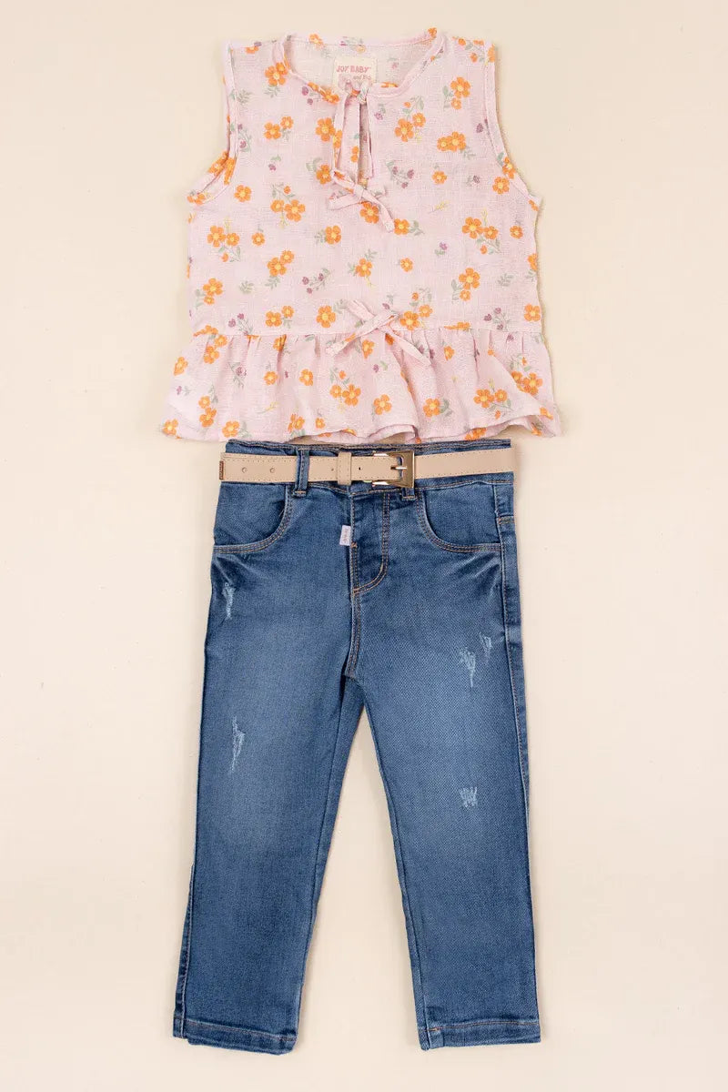 Conjunto Pantalón Estampado Flowers rosa