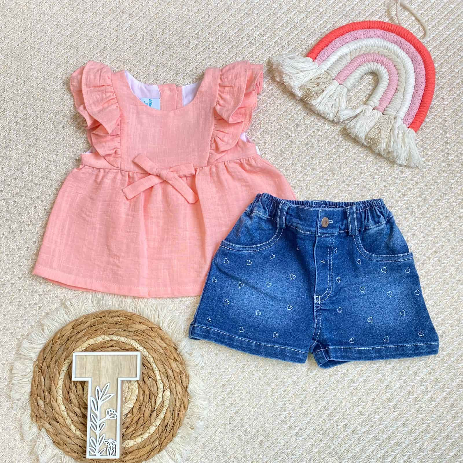 Conjunto Para Bebé NIña Short Denim rosa