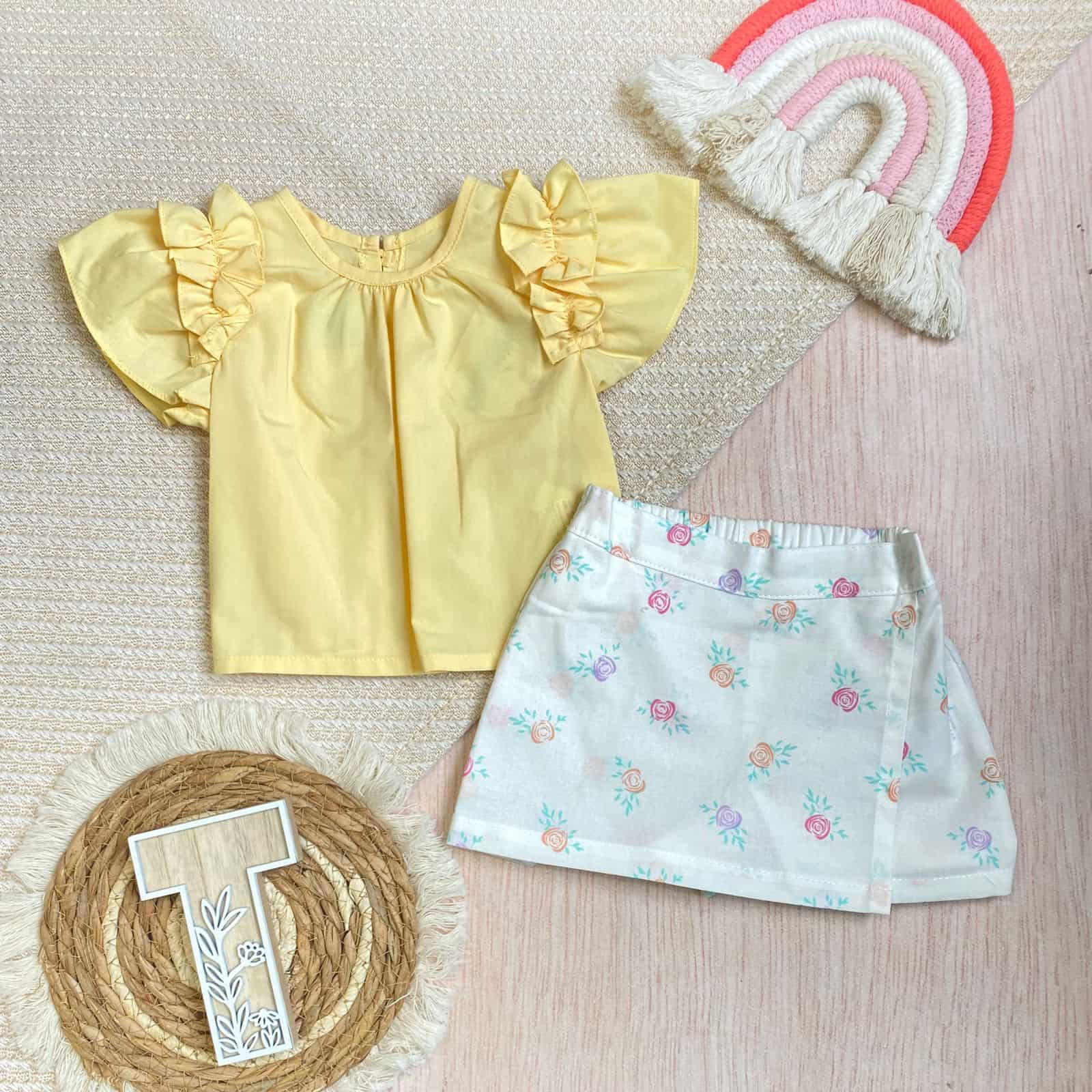 Conjunto Para Bebé Niña Falda Short Amarillo