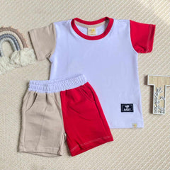 Conjunto Para Bebé Niño Bermuda Combinado rojo