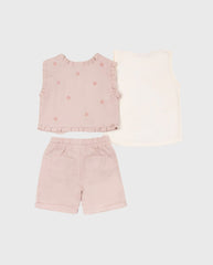 Conjunto Short Chaleco Margaritas Rosa Beige Detalles