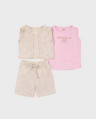 Conjunto Short Chaleco Margaritas Rosa Beige