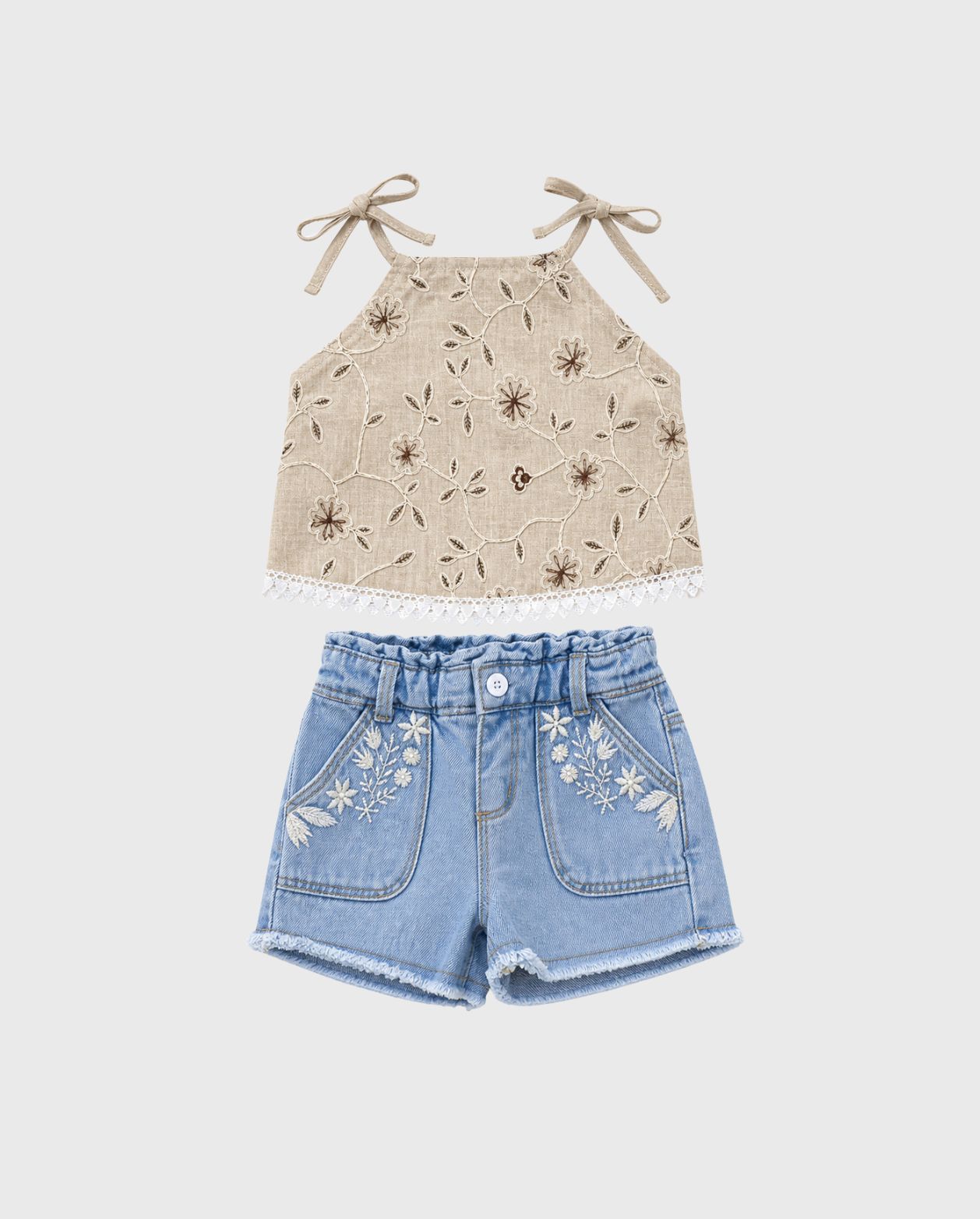 Conjunto Short y Blusa Bordado cafe