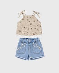 Conjunto Short y Blusa Bordado cafe
