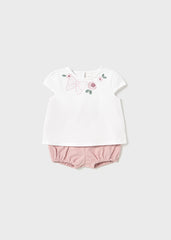 Conjunto Shorts Moño Estampado Rosa Mayoral blanco