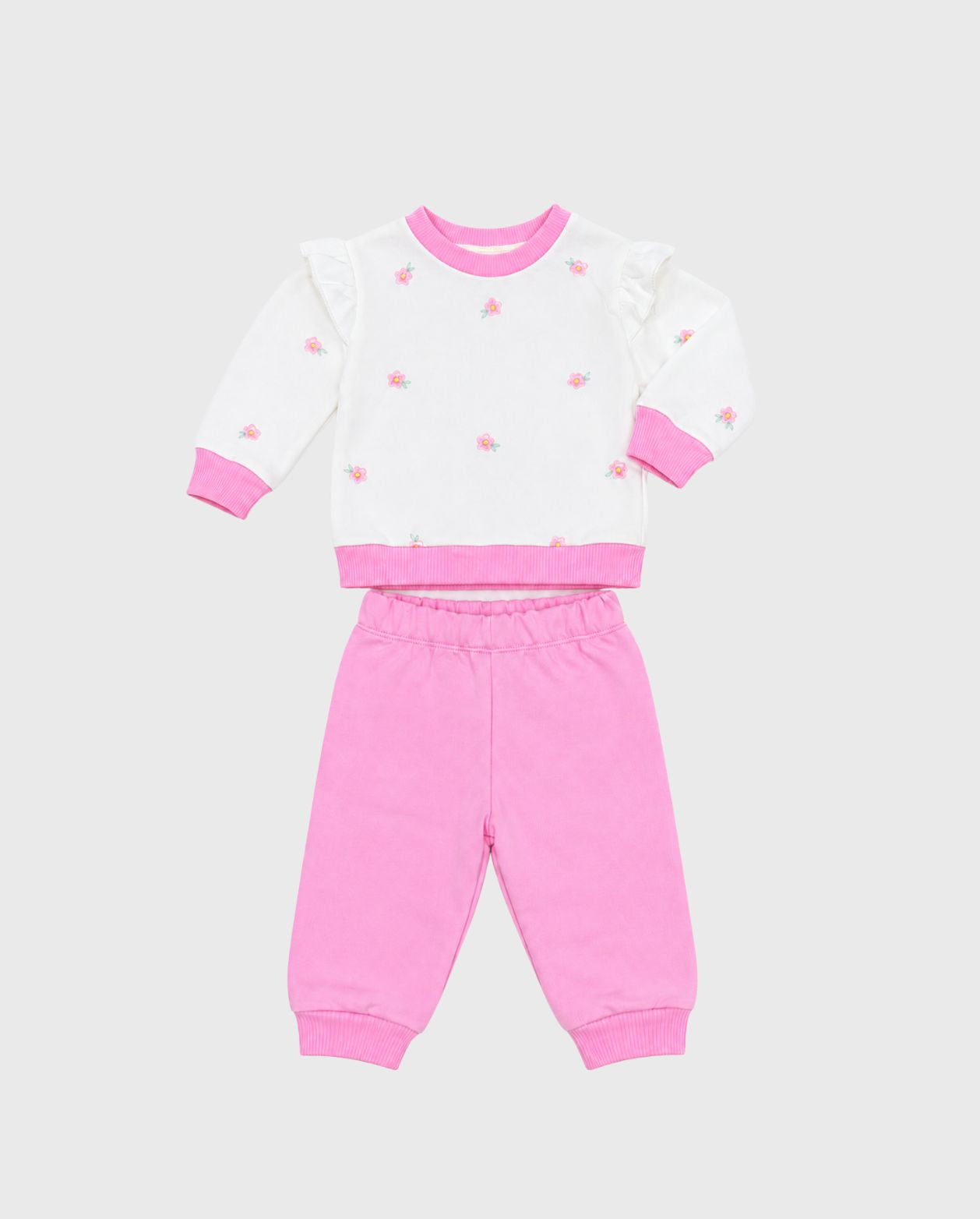 Conjunto Sudadera Bordado FlorConjunto Sudadera Bordado Flor Rosa 