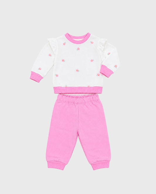 Conjunto Sudadera Bordado FlorConjunto Sudadera Bordado Flor Rosa 