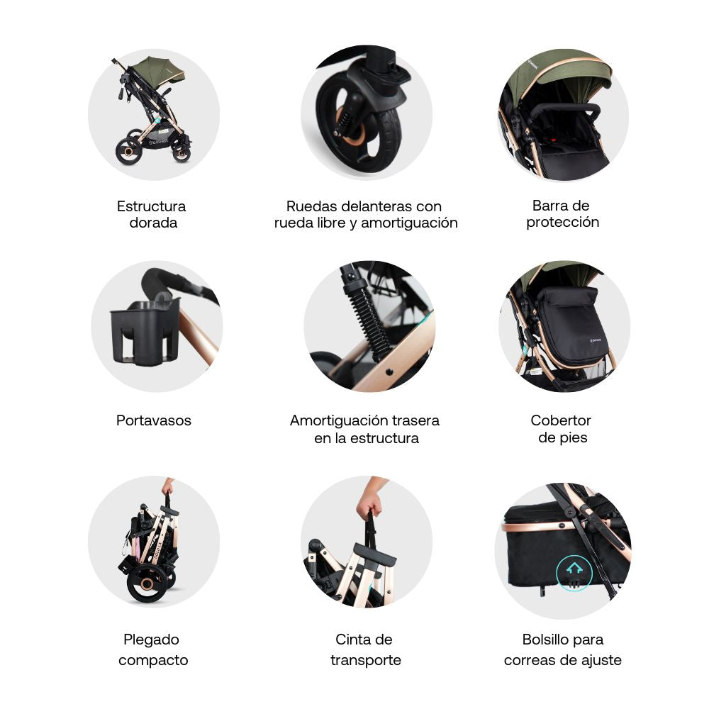 Coche Moises Gold LX Verde Bebesit Uso
