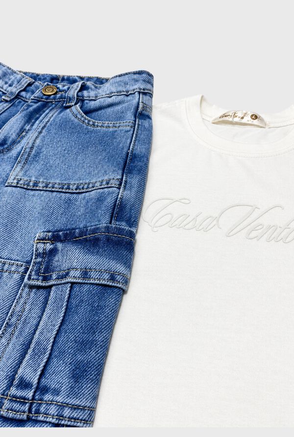 Conjunto Pantalon Cargo Blanco Detalle