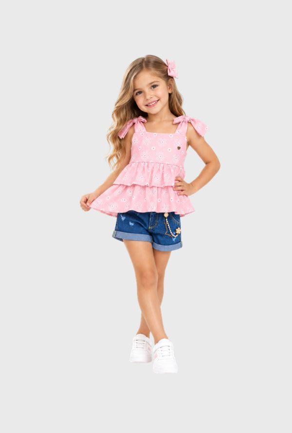 Conjunto Ojalillo Short Rosa Modelo