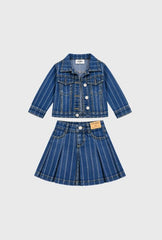 Conjunto 3 Piezas Falda Short Denim Fresa Rosa