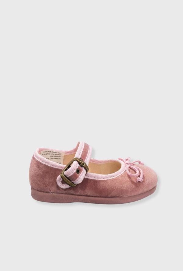 Baletas Merceditas Cinta Terciopelo Rosa 2