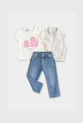 Conjunto 3 Piezas Chaleco Flores Tornasol Blanco