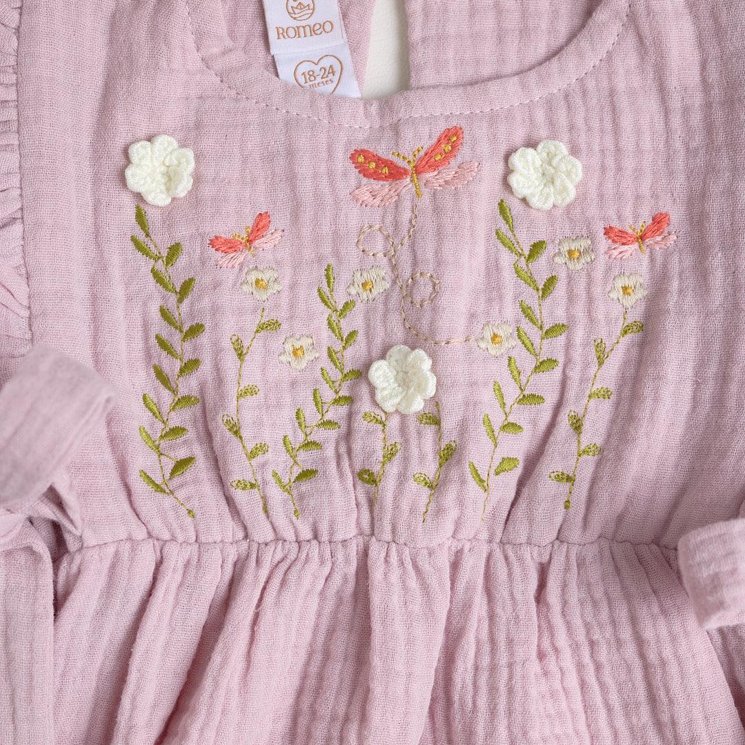 Vestido Saturina Flores Lila Bordado