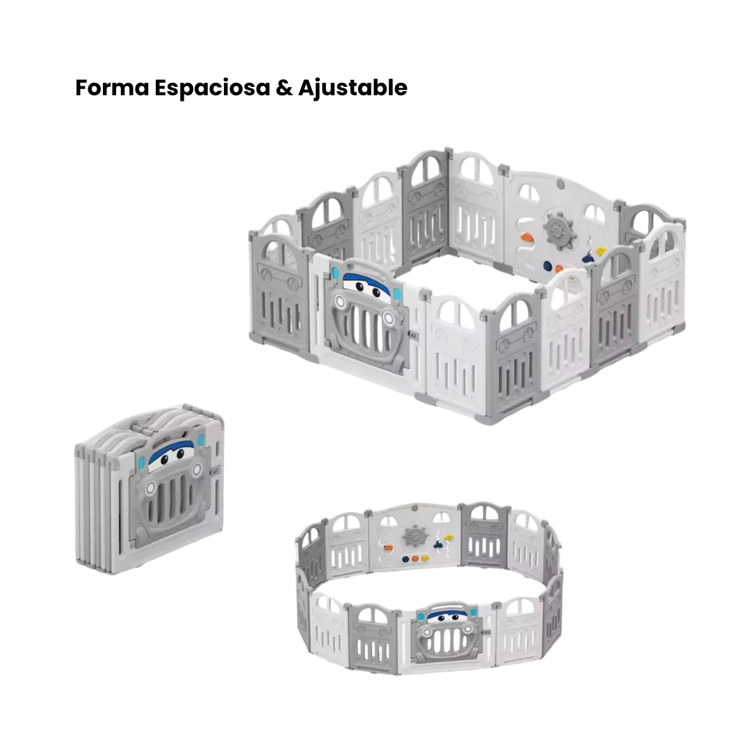 Corral de Juego Paneles Carro Gris Blanco Formas