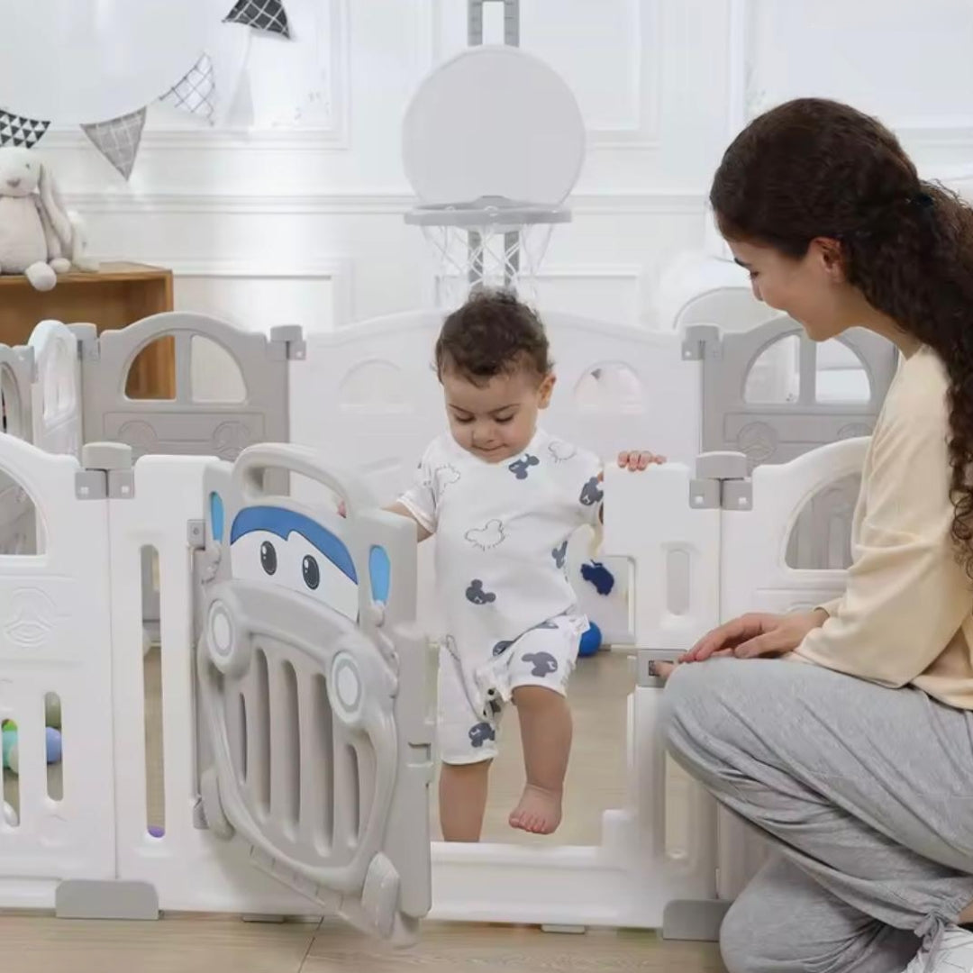 Corral de Juego Paneles Carro Gris Blanco Diseño