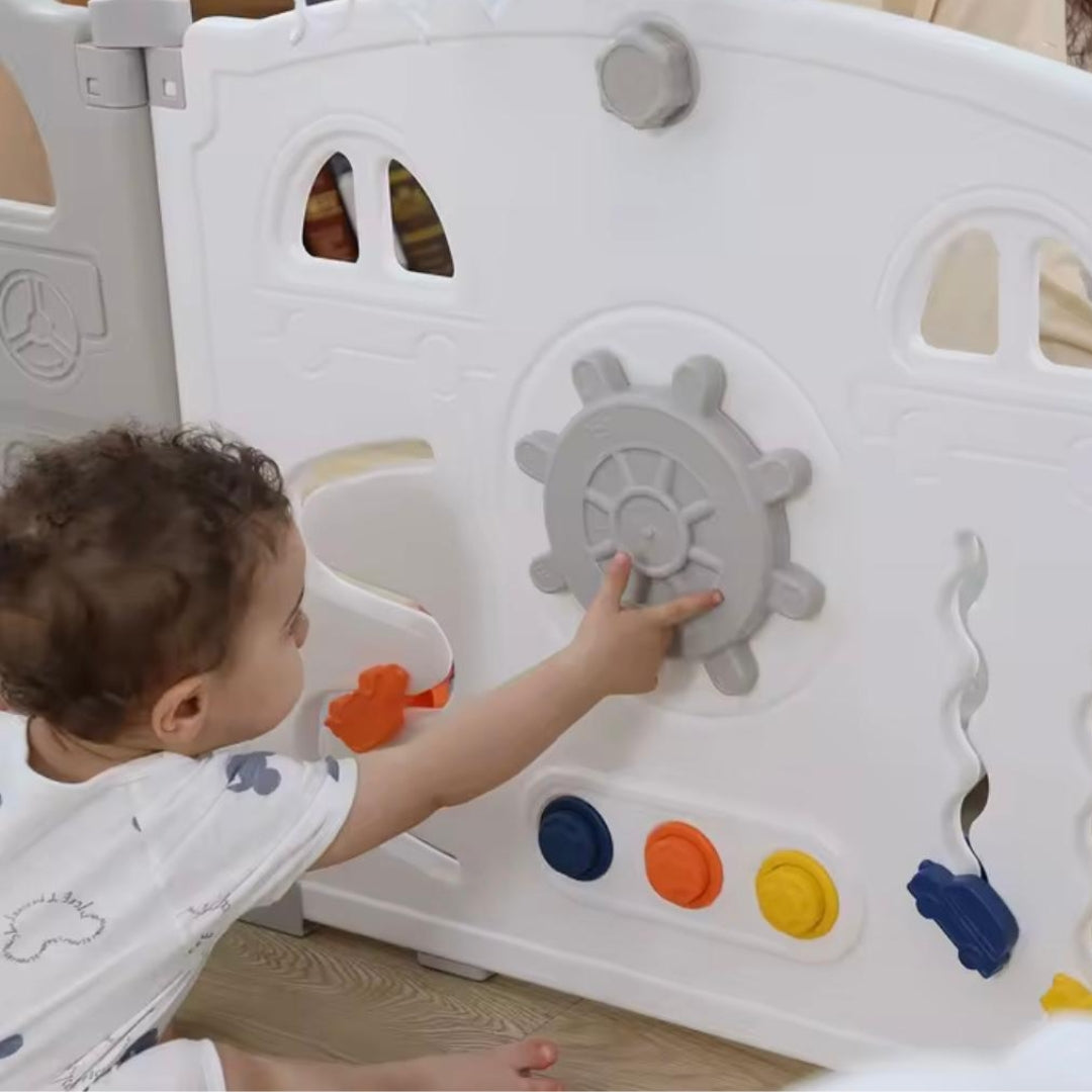 Corral de Juego Paneles Carro Gris Blanco Bebe