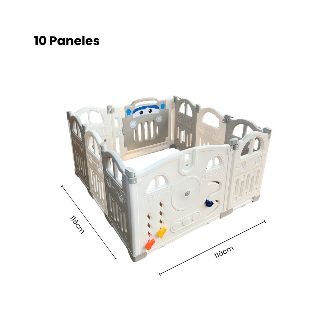 Corral de Juego Paneles Carro Gris Blanco Niños