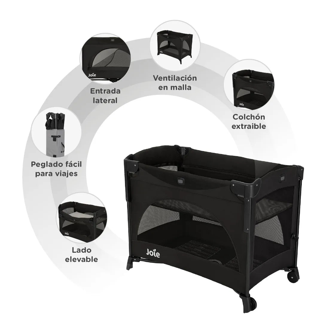 Cuna Colecho Plegable Viajero Negro Joie especificaciones