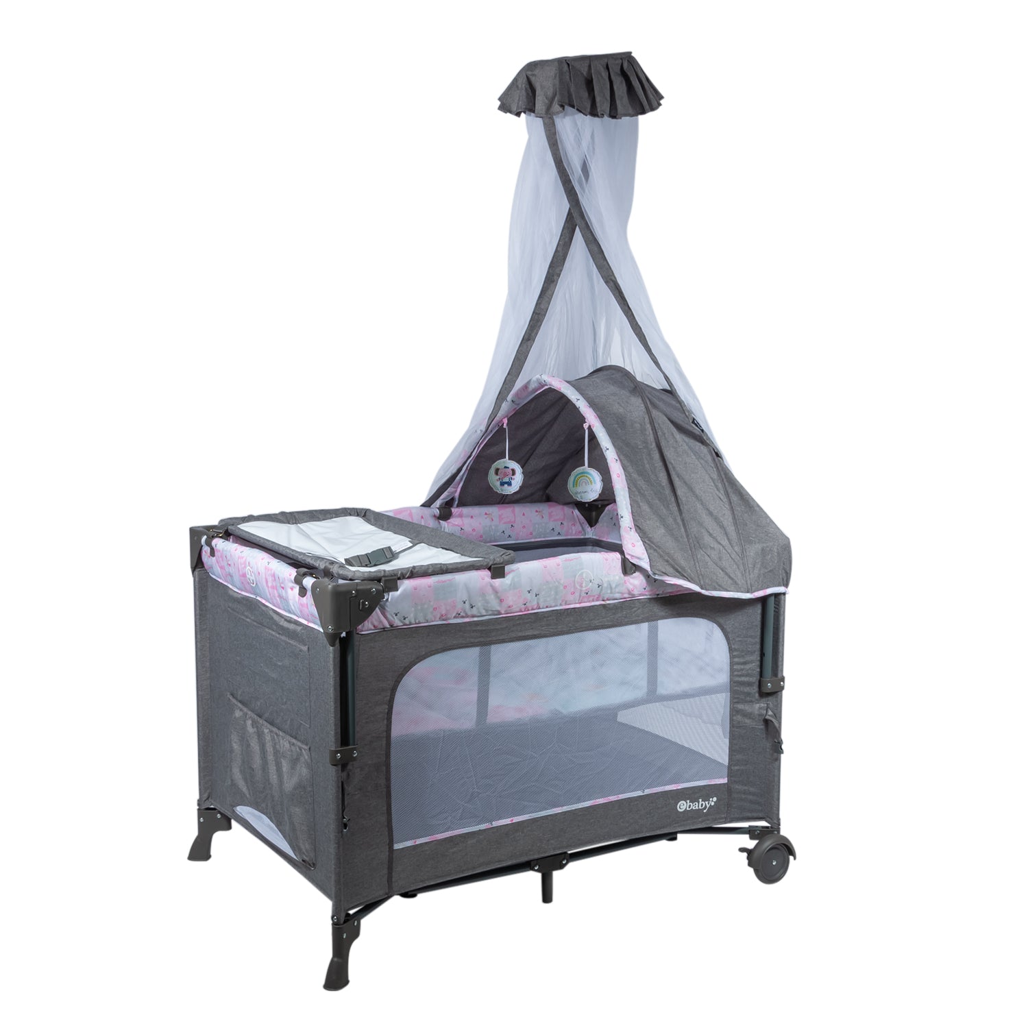 Cuna Corral Colecho Dacora Gris/Rosa Ebaby ® Diseño