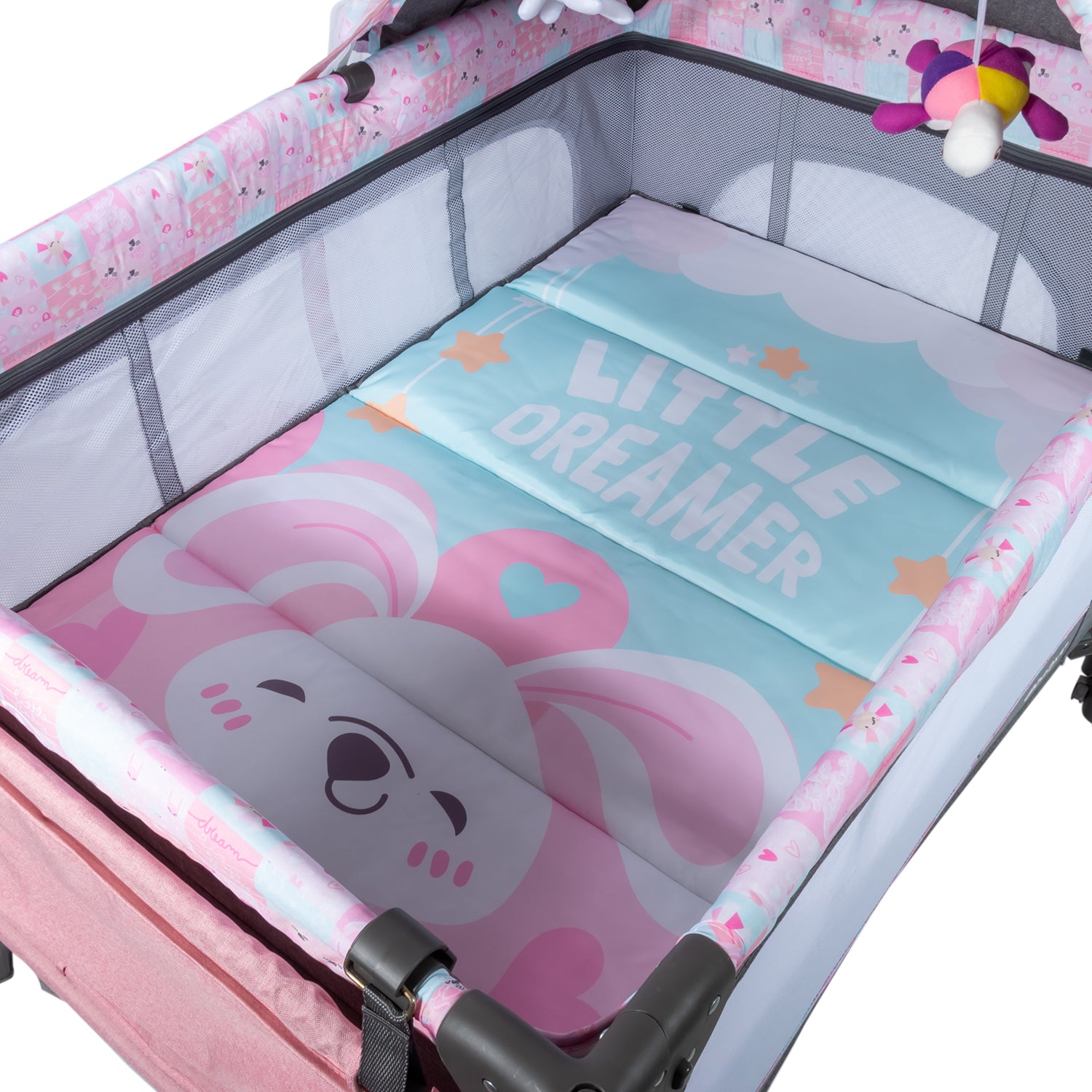Cuna Corral Colecho Dacora Gris/Rosa Ebaby® Interior