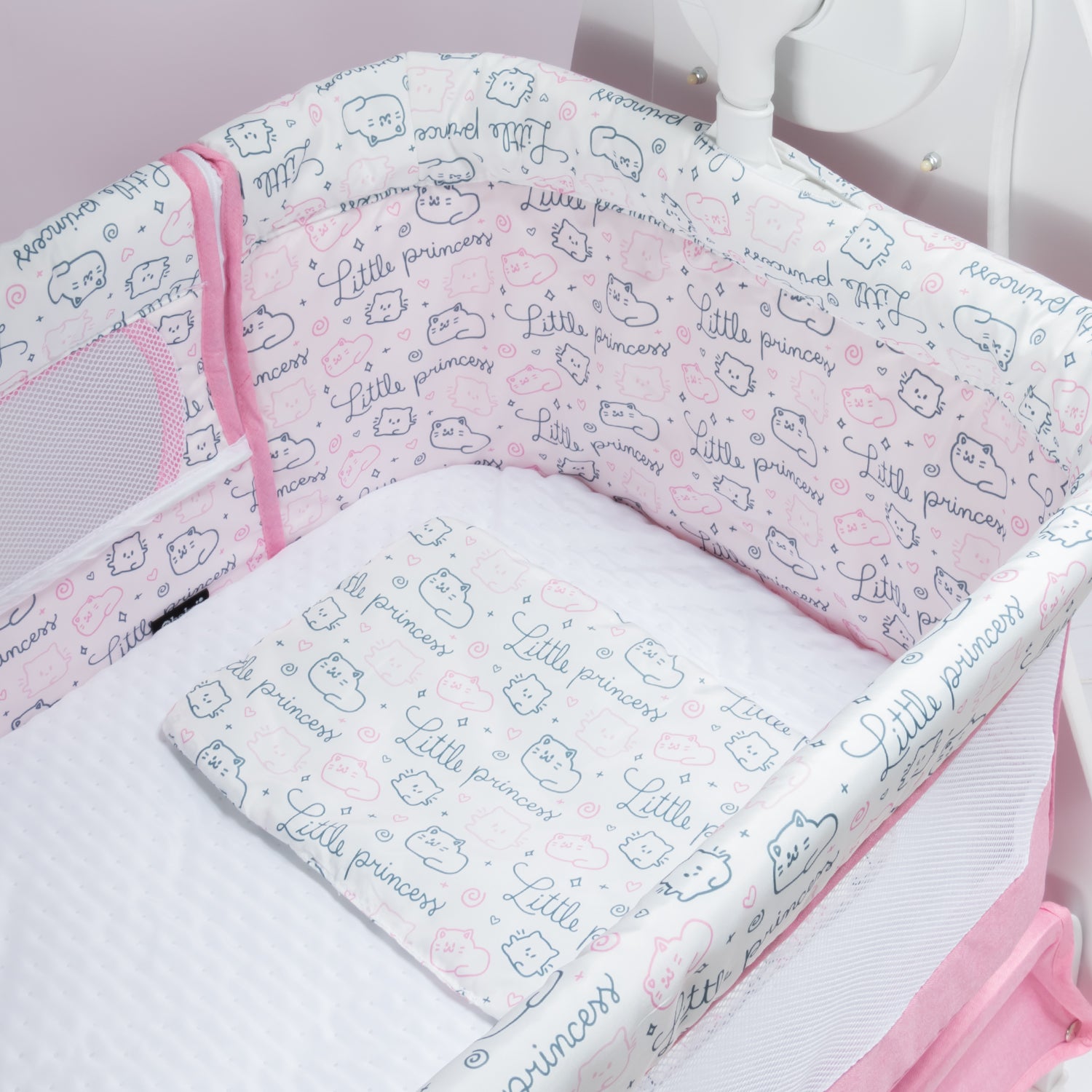 Cuna Corral Mecedor Seren Rosa estampado